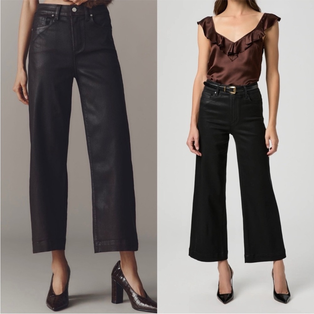 Paige Jeans Anessa Wide Leg Cropped In Fog Black Coated
